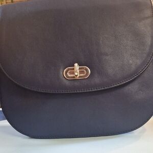 Navy Blue Crossbody Bag with Leather Material and Gold Clasp